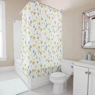 Yellow White Dandelions Flowers Shower Curtain