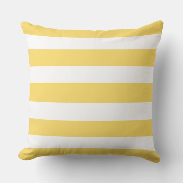 Yellow & White Deckchair Stripes Outdoor Pillow (Front)