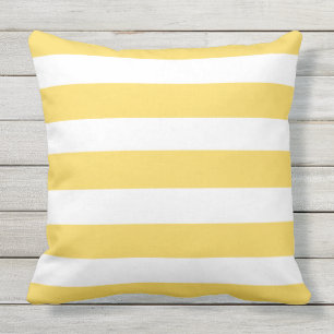 Yellow & White Deckchair Stripes Outdoor Pillow