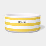 Yellow & White Deckchair Stripes Personalised Bowl<br><div class="desc">Bold wide yellow and white deckchair stripes.</div>