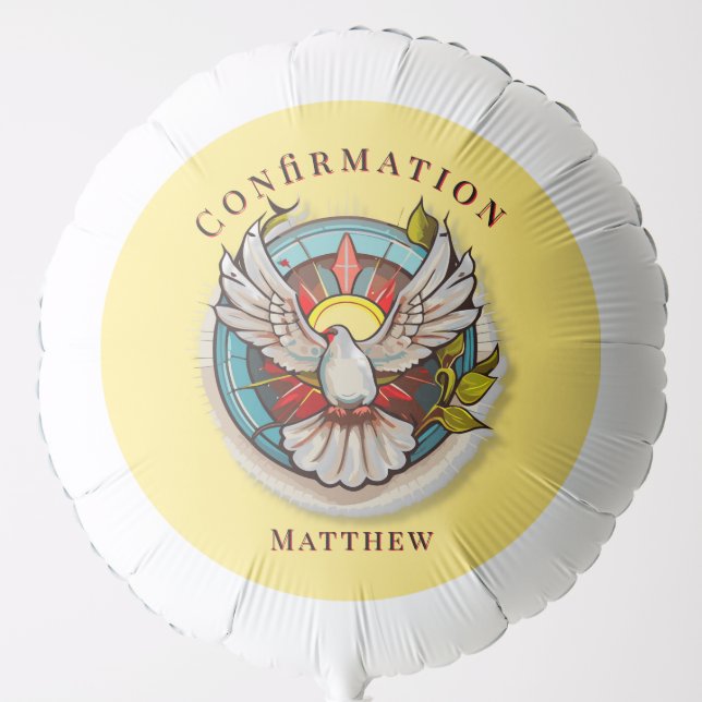 Yellow White Dove Religious Catholic Confirmation  Balloon (Front)
