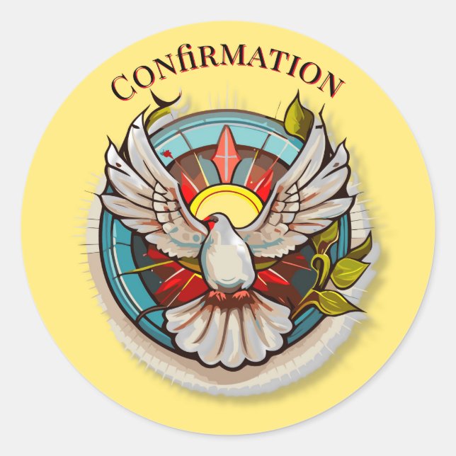 Yellow White Dove Religious Catholic Confirmation  Classic Round Sticker (Front)