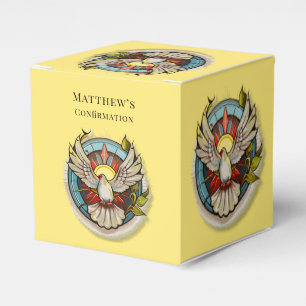 Yellow White Dove Religious Catholic Confirmation  Favor Boxes