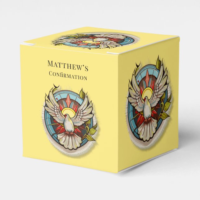 Yellow White Dove Religious Catholic Confirmation  Favor Boxes (Front Side)