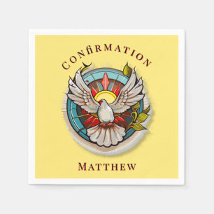 Yellow White Dove Religious Catholic Confirmation  Napkins