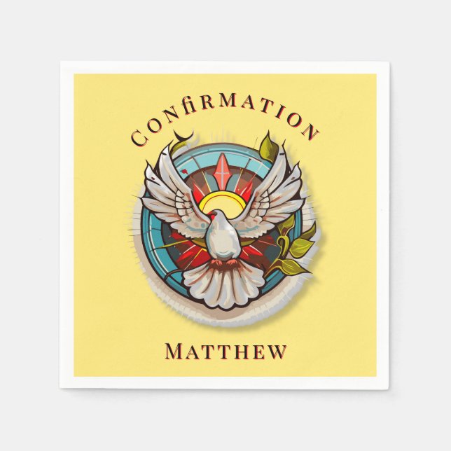 Yellow White Dove Religious Catholic Confirmation  Napkins (Front)