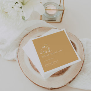 Yellow White Eat Drink We're Married Wedding Napkins