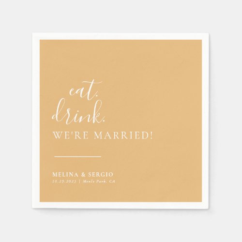 Yellow White Eat Drink Were Married Wedding  Napkins