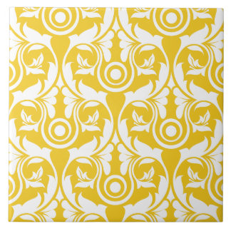 Yellow &white elegant floral pattern ceramic tile