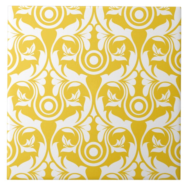 Yellow &white elegant floral pattern ceramic tile (Front)