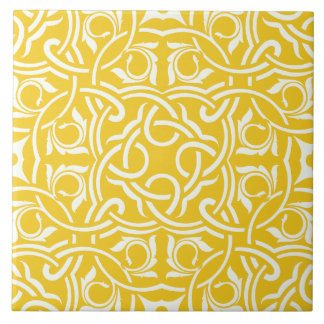 Yellow &white elegant intricate floral pattern ceramic tile