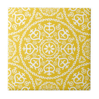 Yellow &white elegant intricate geometric pattern ceramic tile