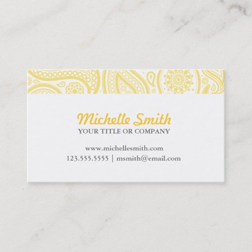 Yellow White Elegant Paisley Business Card Templates