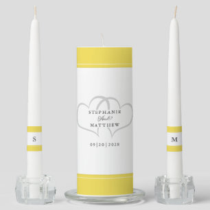 Yellow White Elegant Wedding Ceremony Bride Groom Unity Candle Set