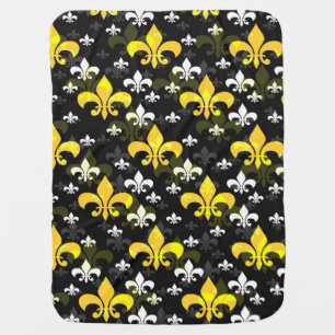 Yellow White Fleur De Lis Baby Blanket