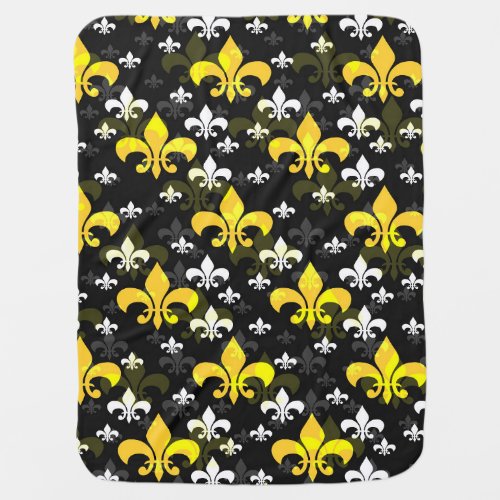 Yellow White Fleur De Lis  Baby Blanket