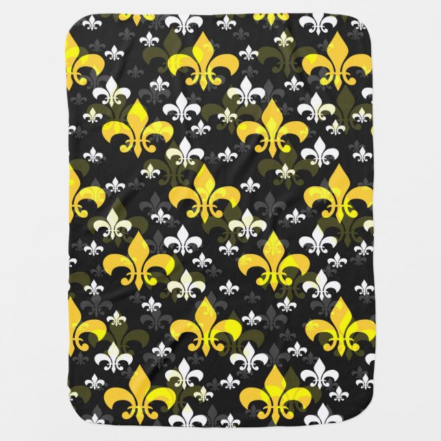Yellow White Fleur De Lis  Baby Blanket (Front)