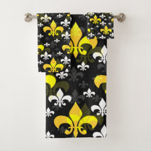 Yellow White Fleur De Lis Bath Towel Set