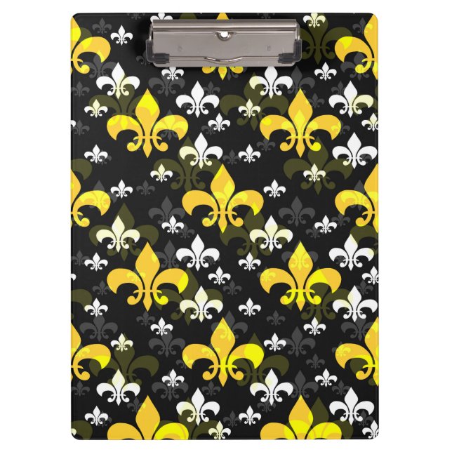 Yellow White Fleur De Lis  Clipboard (Front)