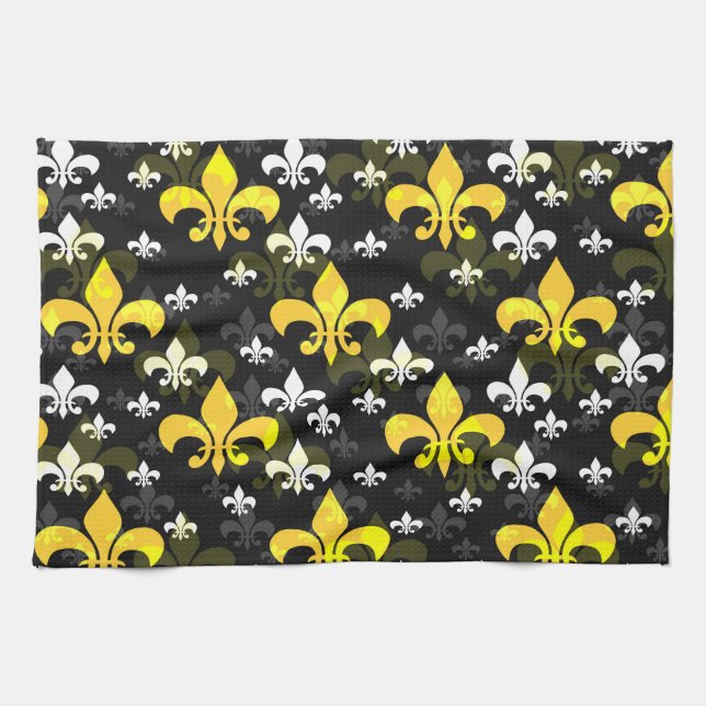 Yellow White Fleur De Lis  Kitchen Towel (Horizontal)