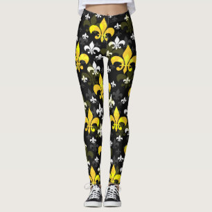 Yellow White Fleur De Lis Leggings
