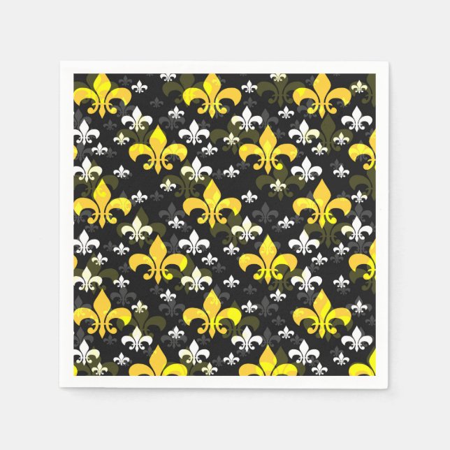 Yellow White Fleur De Lis  Napkins (Front)