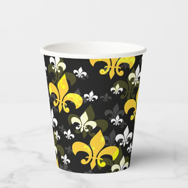 Yellow White Fleur De Lis  Paper Cups (Front)