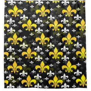 Yellow White Fleur De Lis Shower Curtain