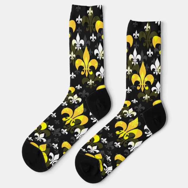 Yellow White Fleur De Lis  Socks (Left)