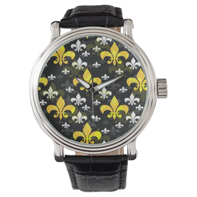 Yellow White Fleur De Lis  Watch (Front)