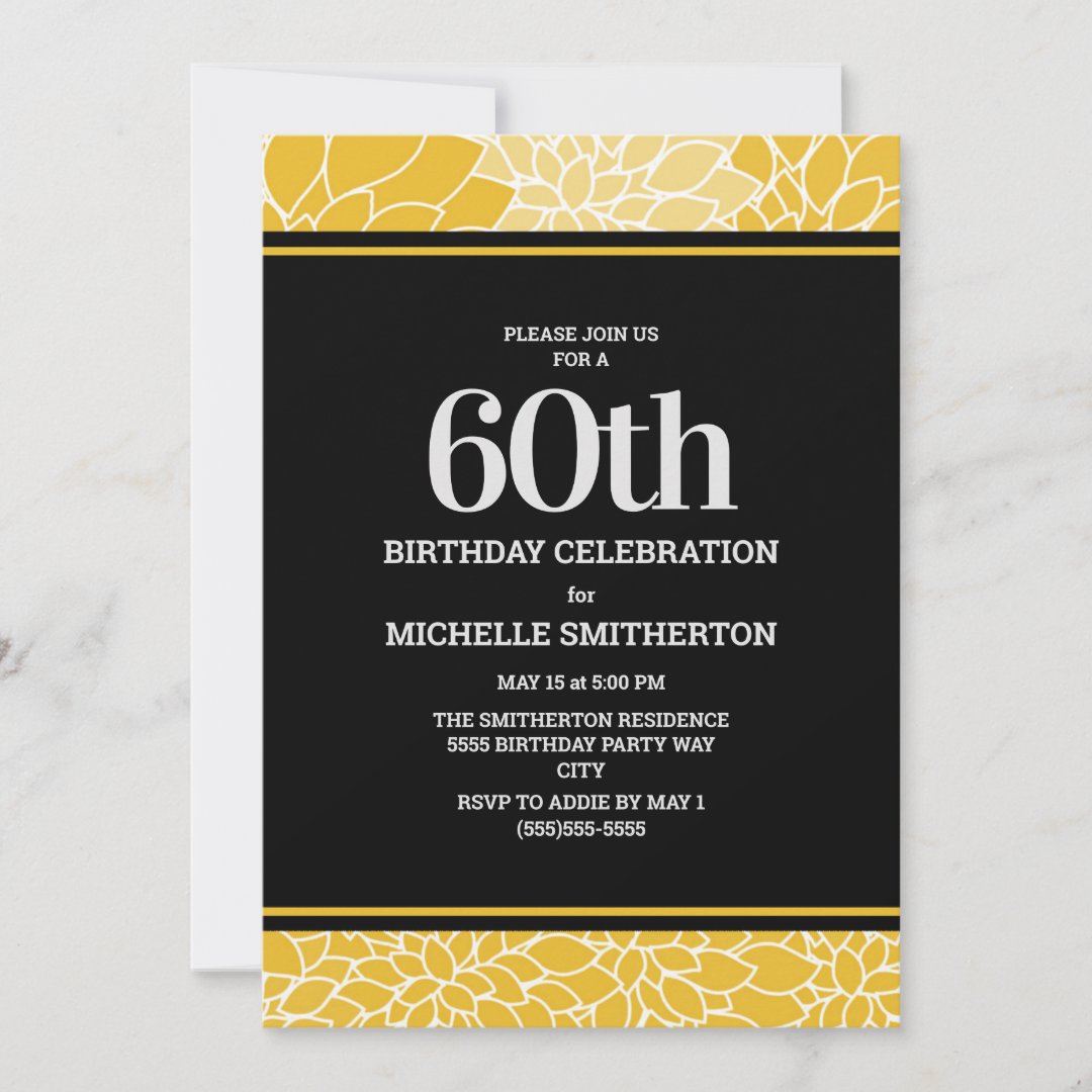 Yellow White Floral 60th Birthday Party Invitation | Zazzle