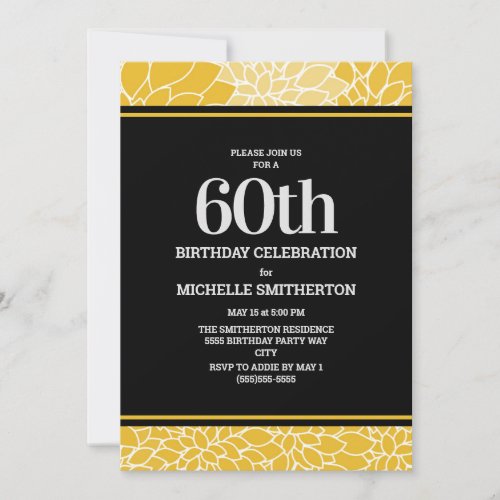 Yellow White Floral 60th Birthday Party Invitation