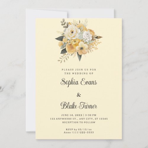Yellow  White Floral Bouquet Yellow Wedding Invitation