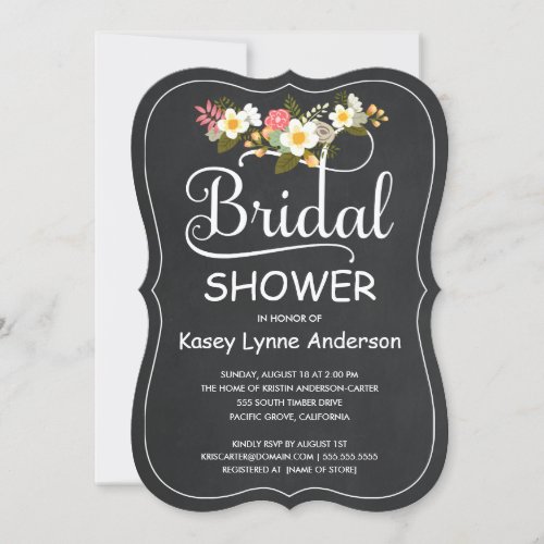 Yellow &amp; White Floral Chalkboard Bridal Shower Custom Invites