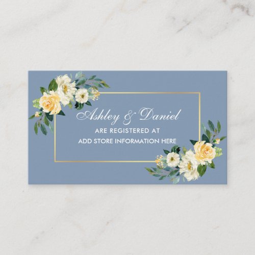 Yellow White Floral Dusty Blue Wedding Registry Enclosure Card