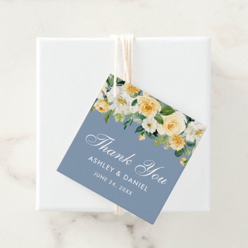 Yellow White Floral Dusty Blue Wedding Thank You Favor Tags