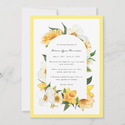 Yellow  White Floral  Funeral Memorial Card