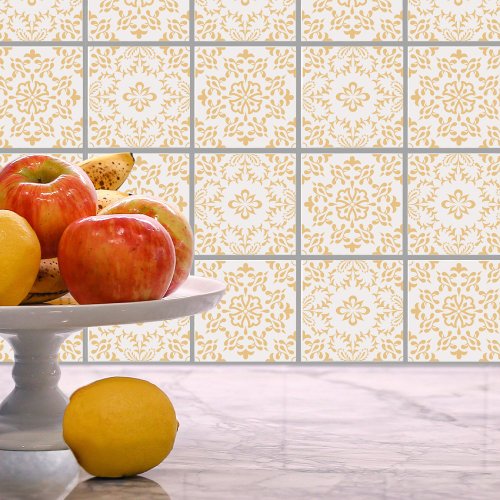 Yellow White Floral Mosaic Tile Pattern Peel Stick Wallpaper