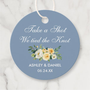 Yellow White Floral Wedding Dusty Blue Bottle Tags