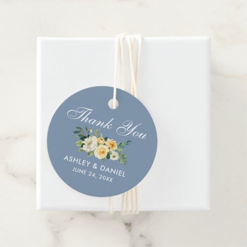 Yellow White Floral Wedding Dusty Blue Thank You Favor Tags
