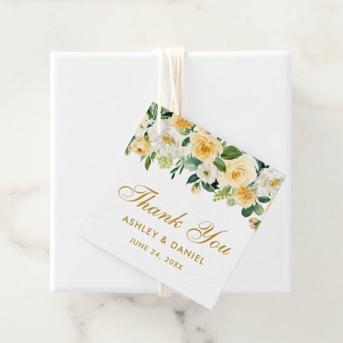 Yellow White Floral Wedding Thank You Gold Favor Tags