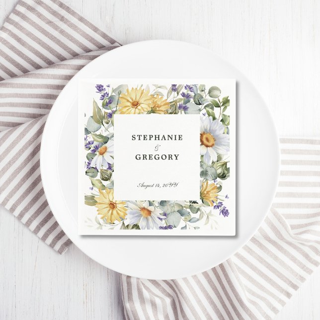 Yellow White Florals Wedding Napkins (Creator Uploaded)