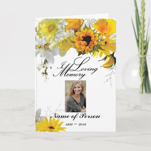 Yellow  White Flowers Funeral Program