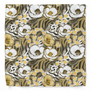 Yellow, white flowers on a tiger background  bandana