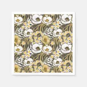 Yellow, white flowers on a tiger background napkins