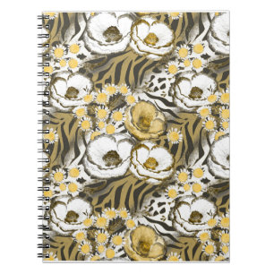 Yellow, white flowers on a tiger background  notebook