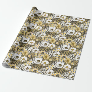 Yellow, white flowers on a tiger background wrapping paper