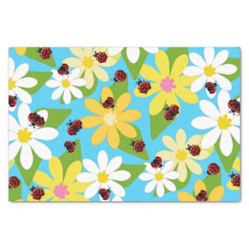 Yellow White Flowers Red Ladybug Beetle Tissue Paper