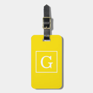 Yellow White Framed Initial Monogram Luggage Tag