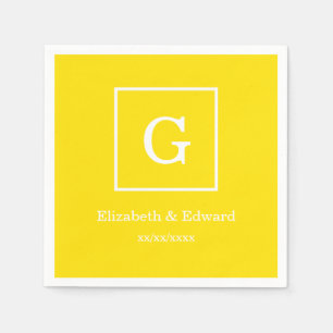 Yellow White Framed Initial Monogram Paper Napkins